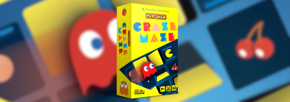 blurry pac man themed background with the game box on top
