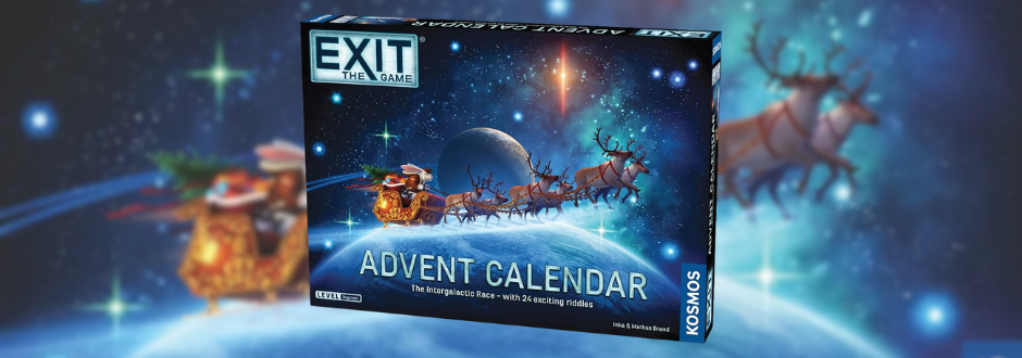 Intergalactic race advent calendar box on a festive background