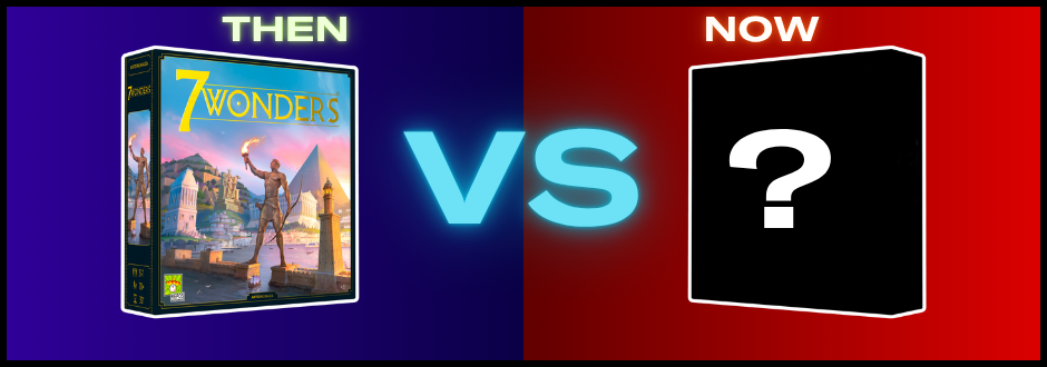 2 Board games and text in sayin 'Then' and 'Now', there is also a big 'VS' in the middle
