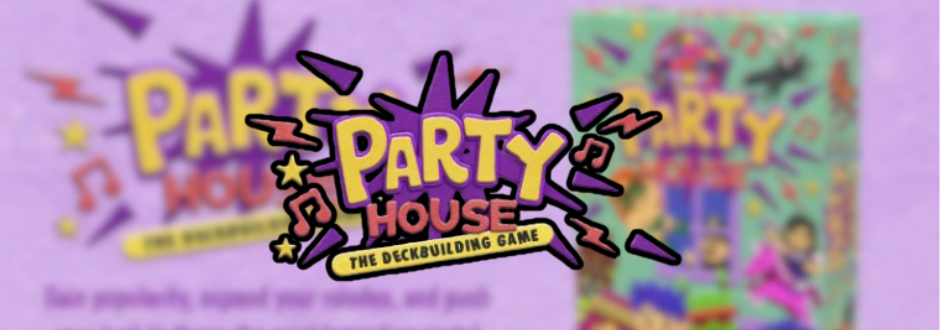 The Party House logo with the logo and box blurred in the background.