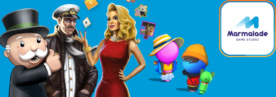 The Marmalade Game Studio logo with board game characters to the left