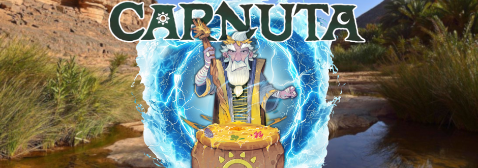 A Carnuta character stepping out of a blue electric portal