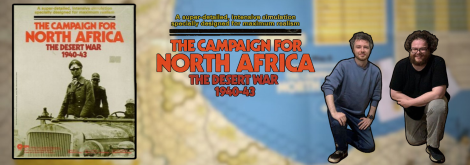 2 friends next to the Campaign for North Africa logo and box