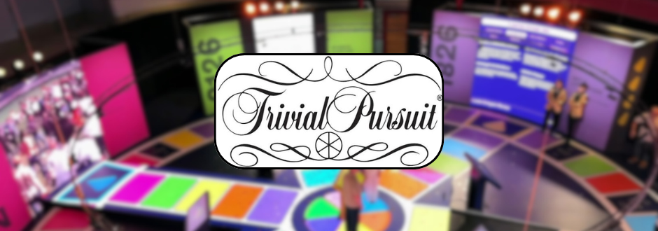 The Trivial Pursuit logo with a blurred background showing the event in Leeds