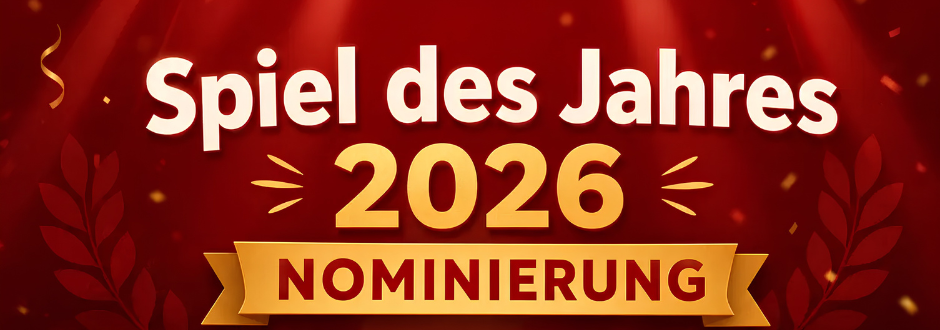 An image of the banner for Spiel des Jahres 2026 with the word 'NOMINIERUNG' beneath it