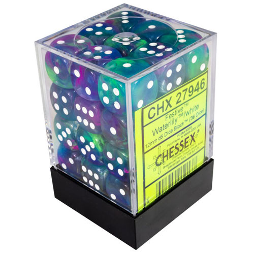 12mm d6 Dice Block: Festive Waterlily w/white