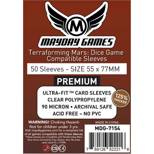 50 x Clear Premium Terraforming Mars: Dice Game Sleeves 55mm x 77 mm