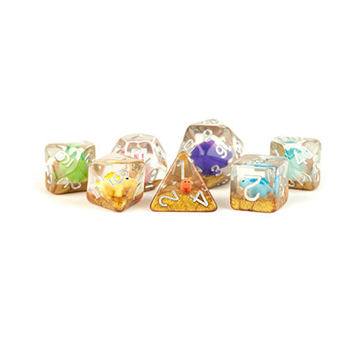 Fanroll - 16mm Resin Poly Dice Set: Rainbow Dinosaur Dice