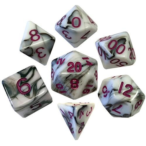 Fanroll - 16mm Acrylic Polyhedral Dice Set: Marble w/ Purple Numbers