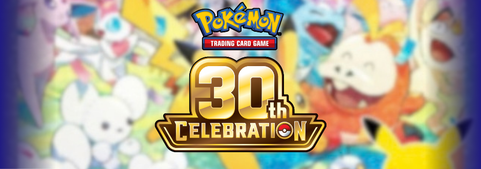 30th celebration logo over some blurred Pokemon