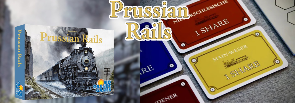 The Prussian Rails logo with gameplay on the right and the box on the left