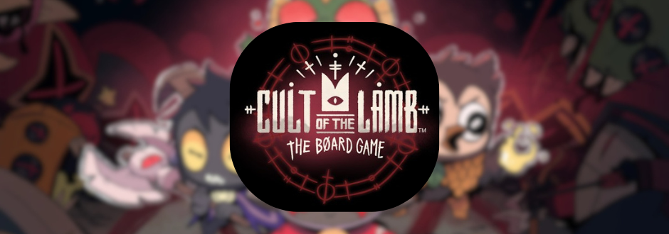 The Cult of the Lamb logo with artwork for the game blurred in the background