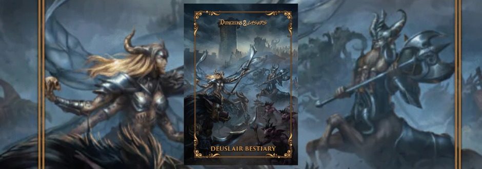 A fantasy scene depicting armored warriors with helmets and flowing capes, wielding weapons in a dynamic, misty landscape. The mood is intense and epic.