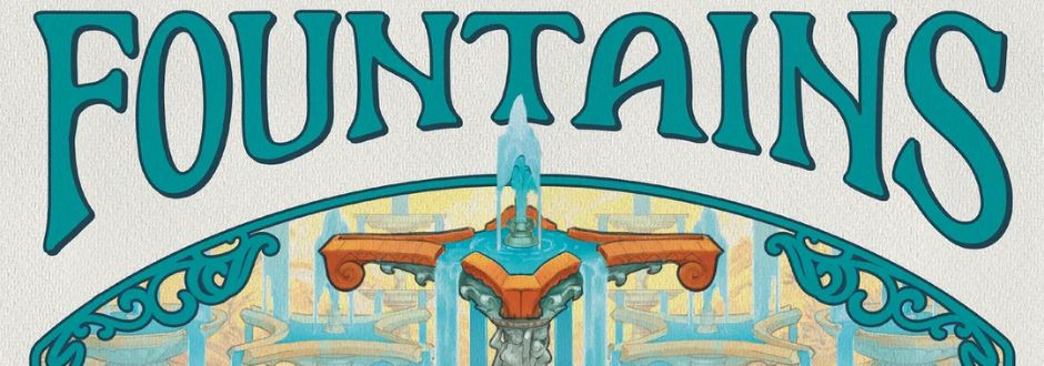 Fountains text in stylized font with a decorative fountain element below