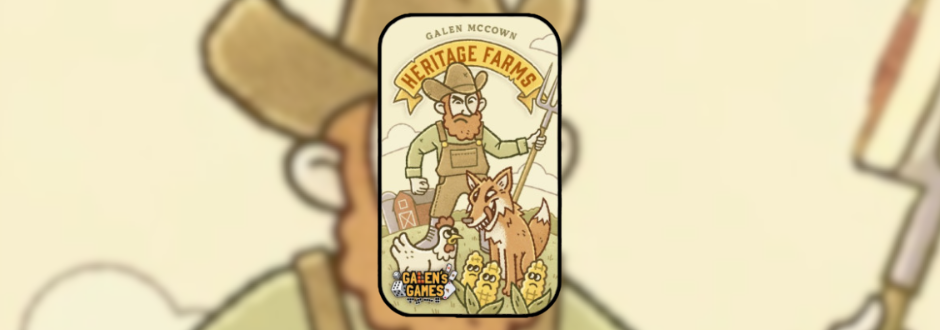 A vintage-style Heritage Farms label shows a farmer holding a pitchfork among goats, chickens, and crops