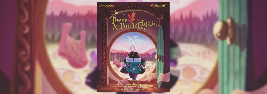 Illustrated book cover for "There & Back Again" features a character with a backpack, viewed from behind, standing by an open door, with a whimsical landscape ahead. Warm and adventurous tone.