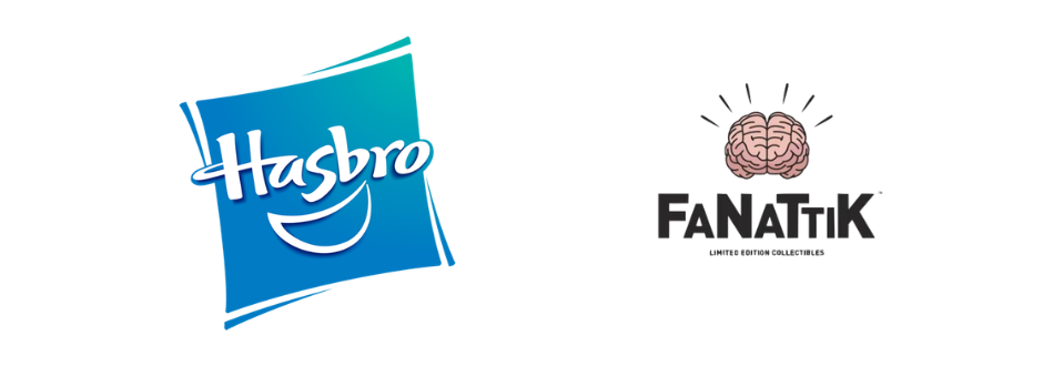 Logos of Hasbro and Fanattik displayed side by side on a plain background.