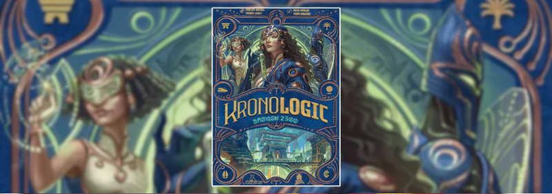 A close-up of a board game, featuring a futuristic woman in the background 