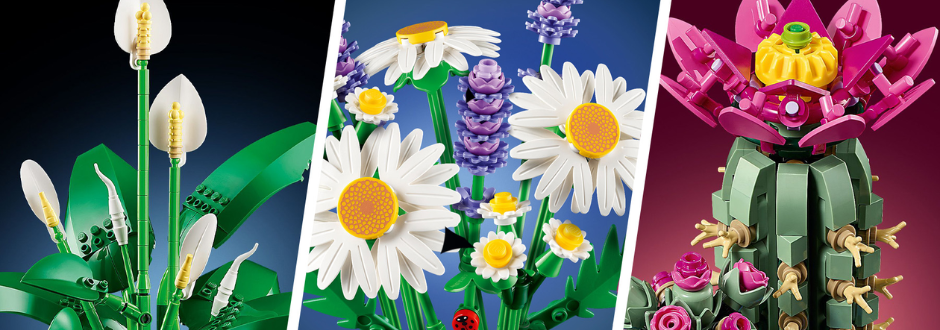banner displaying 3 lego flower products