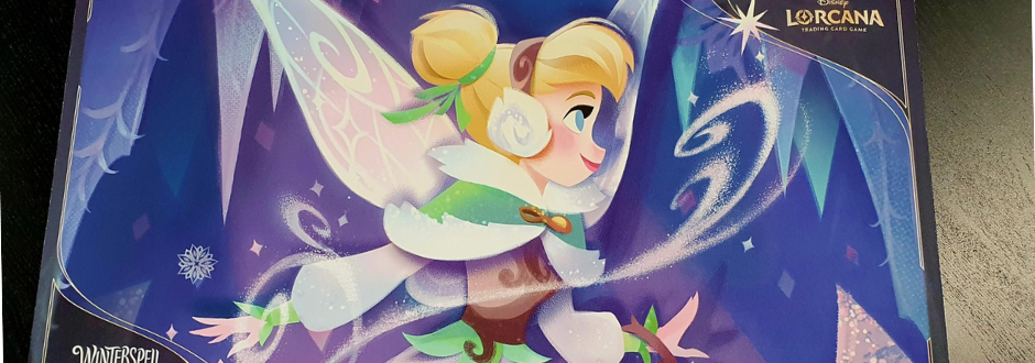 Illustrated winter fairy with blonde hair, earmuffs, and glittering wings, set against a swirling icy blue and purple background, evokes magic and whimsy