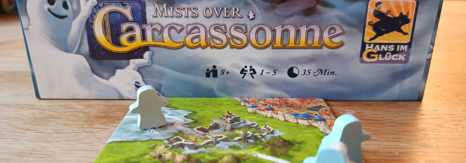 Mists Over Carcassonne box on a wooden table background