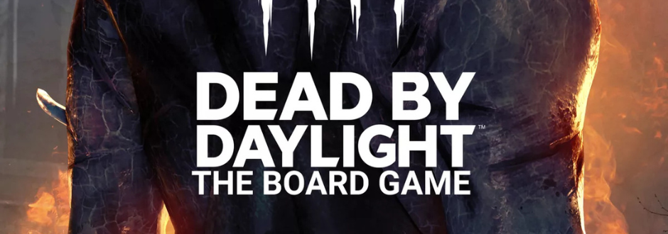 The Dead by Daylight: The Board Game logo with a zombie-like figure in the background