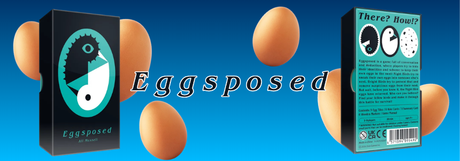 The Eggsposed boxes and logos with eggs in the background