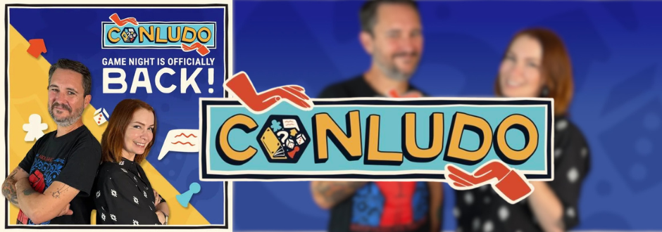 The Conludo logo with the people promoting it in the background