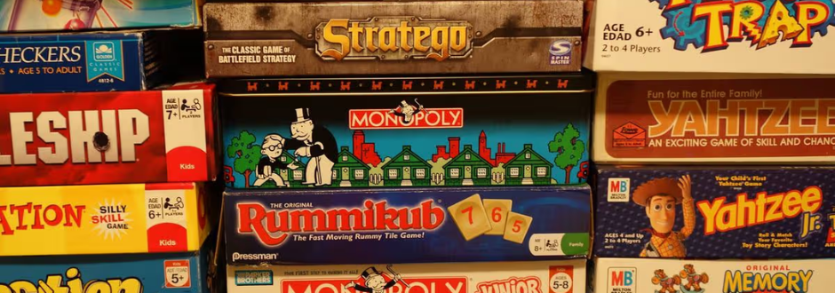A pile of board games