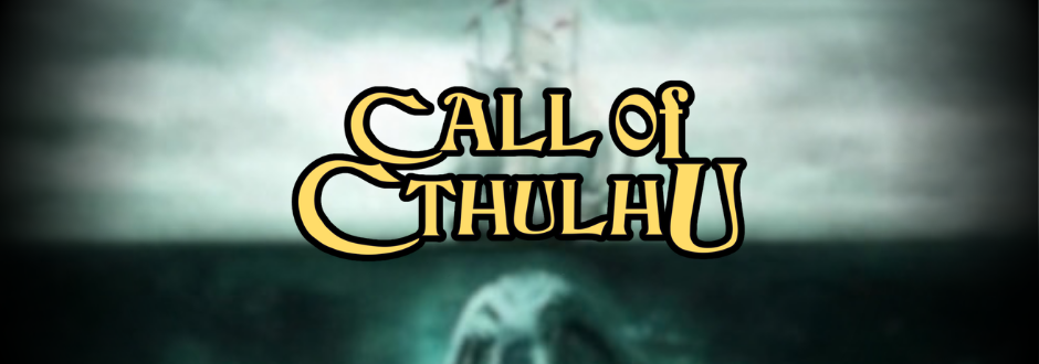 Cthulhu under a ship with the call of Cthulhu logo in the middle