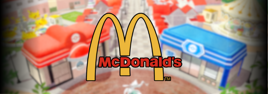 The McDonalds logo in front of a Pokemon town