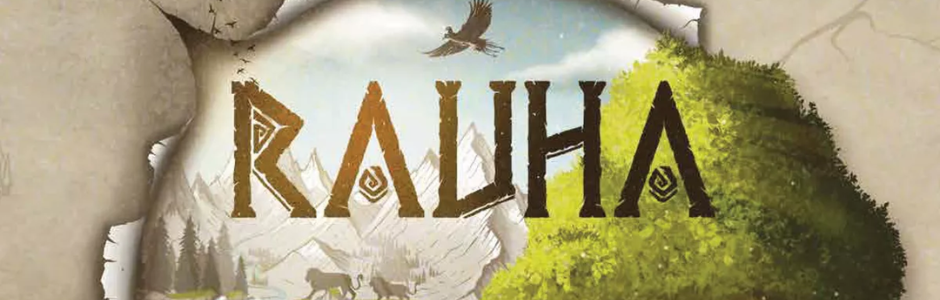 The image features the word "RAUHA" in stylized letters against a backdrop of mountains, trees, and a bird in flight, evoking a serene, natural landscape.