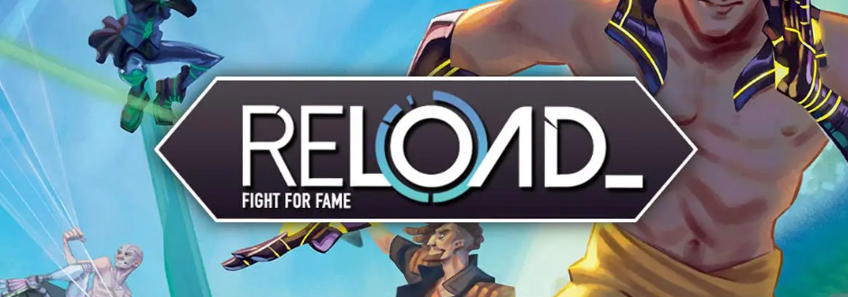 Reload board game logo surrounded by artwork