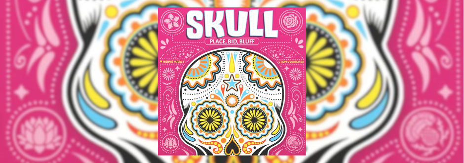 Brightly colored "Skull" game cover features a decorative sugar skull design with floral patterns on a vibrant pink background, evoking a festive, playful tone.