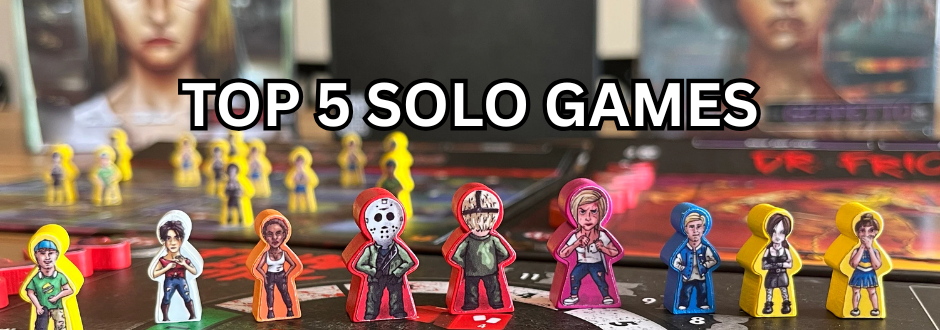 Final Girl board game figures with 'TOP 5 SOLO GAMES' text