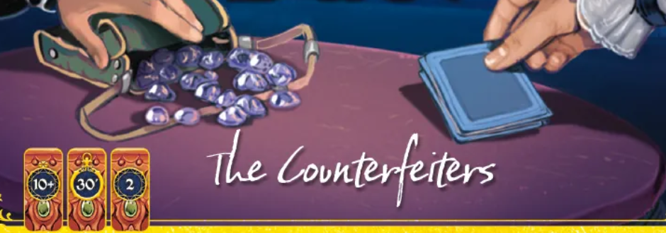 The counterfeits logo and artwork of dealing hands
