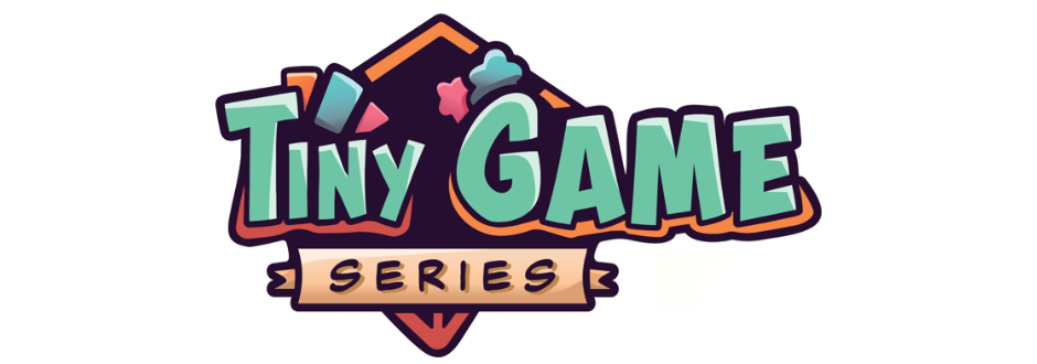 Colorful “Tiny Game Series” logo with playful, rounded lettering and a small banner underneath on a light background.