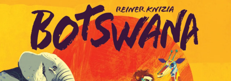 Illustrated cover for "Botswana" features a stylized elephant and giraffe against a vibrant yellow and orange background, evoking adventure.