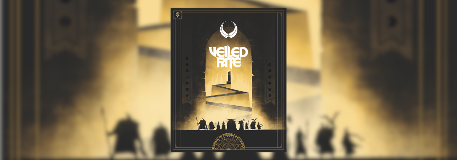 Veiled fate 2d board game artwork on a blurred background of the same design