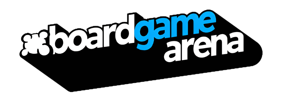 Logo for "Board Game Arena" with the words "board" and "arena" in white, "game" in blue, and a black shadow effect underneath. Icon of a game piece on the left.