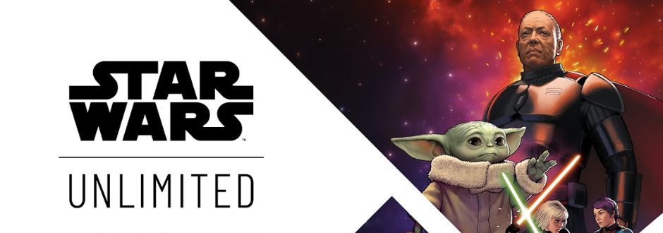 Star Wars Unlimited promo image with characters in front of a fiery red sky. A mix of familiar and new faces appear, evoking a sense of adventure.