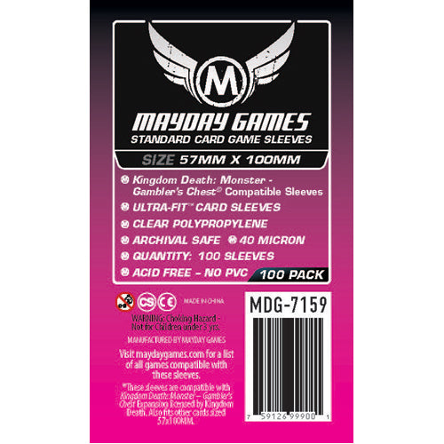 100 x Clear Standard Kingdom Death Gambler's Chest Sleeves 57mm x 100mm