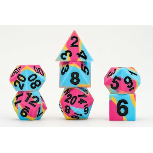 16mm Pride Sharp Edge Silicone Rubber Poly Dice Set - Pansexual: Gaymers Pride: FanRoll