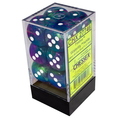 16mm d6 Dice Block: Festive Waterlily w/white