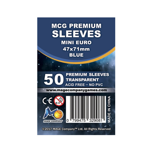 50 x Mage Premium Transparent Euro Card Sleeves-50 x Mini Euro - 47mm x 71mm - Blue