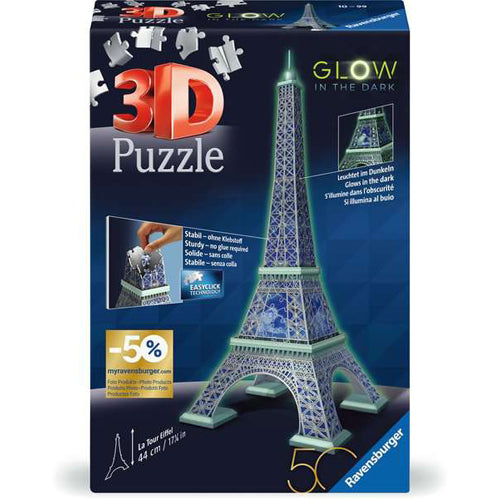 50th Anniversary Glow in the Dark Eiffel Tower Building 3D Puzzle, 216pc