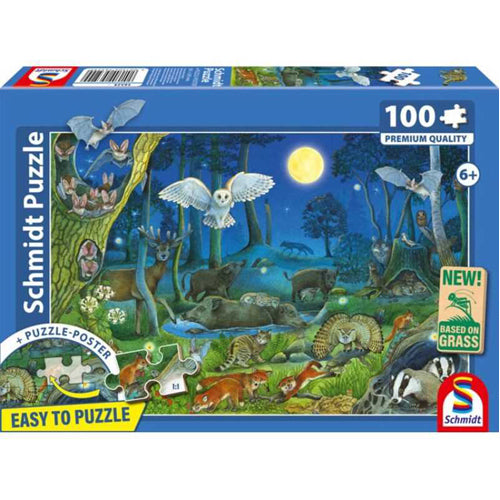 Animals in a Nightime Forest Puzzle - 100 Pieces