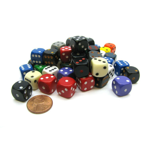 *B Grade* Polyhedral 12mm D6 w/pips dice: Bag of 50 Assorted: Opaque