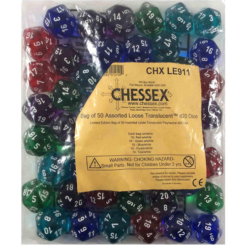 Bag Of 50: Translucent D20 Dice