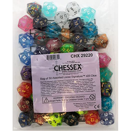 Bag of 50 Assorted Loose Signature Poly. d20 Dice
